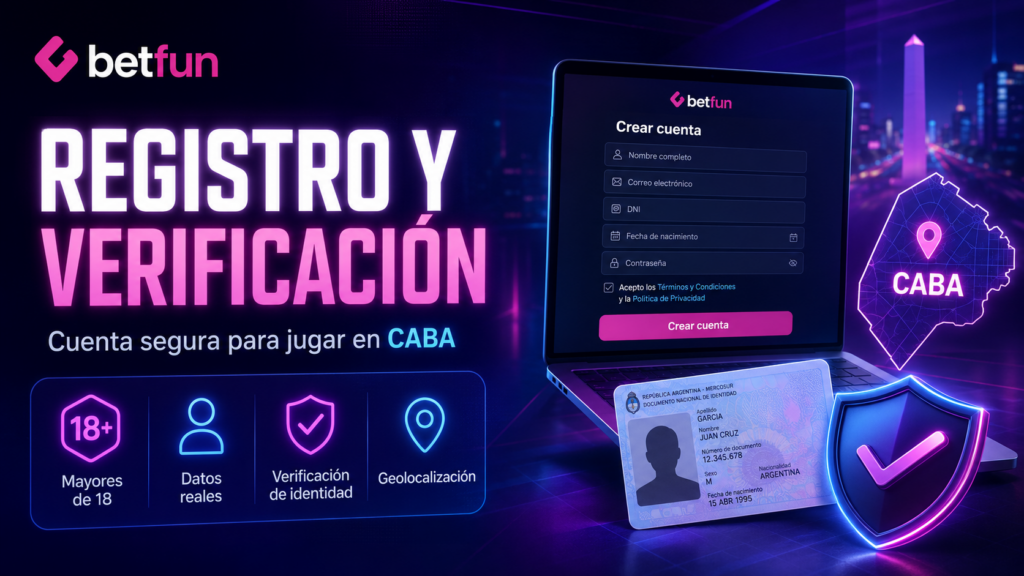 Registro en Betfun con verificación de identidad, DNI y geolocalización dentro de CABA